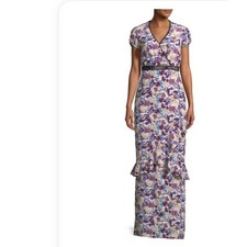 Saloni Sz 8 Sonia Silk Floral Print Long Maxi Dress In Multi