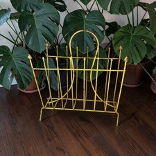 Vintage MCM Atomic Wire Magazine Rack Yellow 1950s Metal Vinyl Record Holder