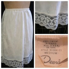 vtg 70s DEENA Cream Floral Jacquard Half Slip LACE USA M Pin-Up Cottagecore EUC