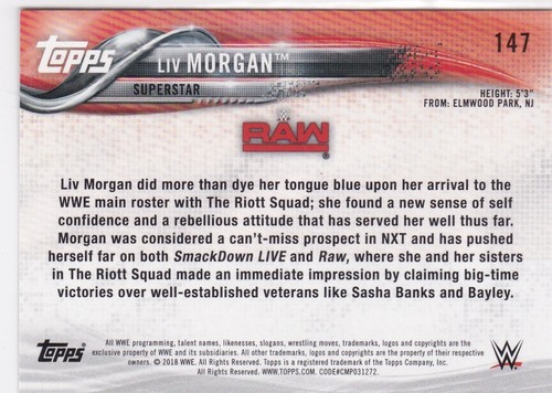 2018 Topps WWE Then Now Forever Liv Morgan #147 BRONZE SP ROOKIE & REGULAR R/C - Bild 2 von 2