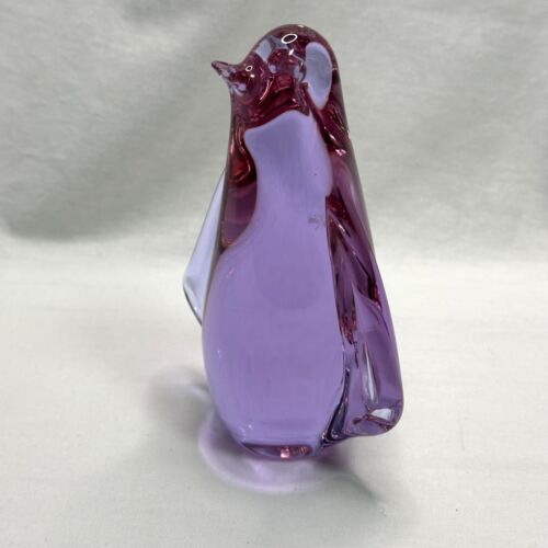Vintage Murano Style Purple Art Glass Penguin Paperweight / 6" - Picture 2 of 20