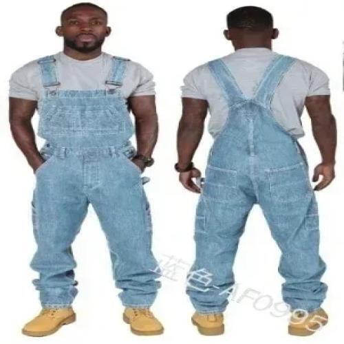 New Men's Personality Fashion Multi-pocket Loose Simple Denim Overalls Trousers - Picture 9 of 9