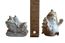 Lot 2x St Nicholas Square Porcelain Ornament Santa Sleigh Toys Snowman Wht Gold