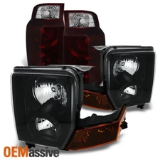 Fit 06-10 Jeep Commander SUV Black Headlights + Dark Red Tail Lights Combo