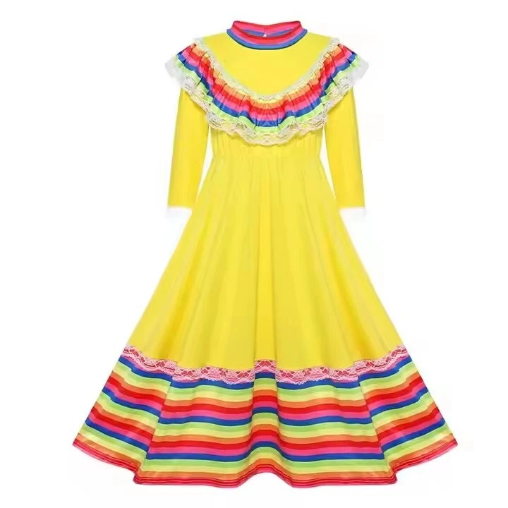 Tradicional México Disfraz de Baile Mexicano Falda Larga Juegos con disfraces Fiestas Vestido Niñas Foto 4 de 4
