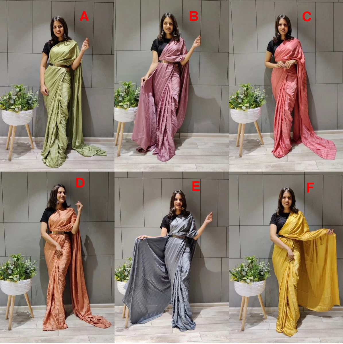 One Minute Saree Ready to Wear Pre Pleated Sari Indian Silk Padding Saree Blouse