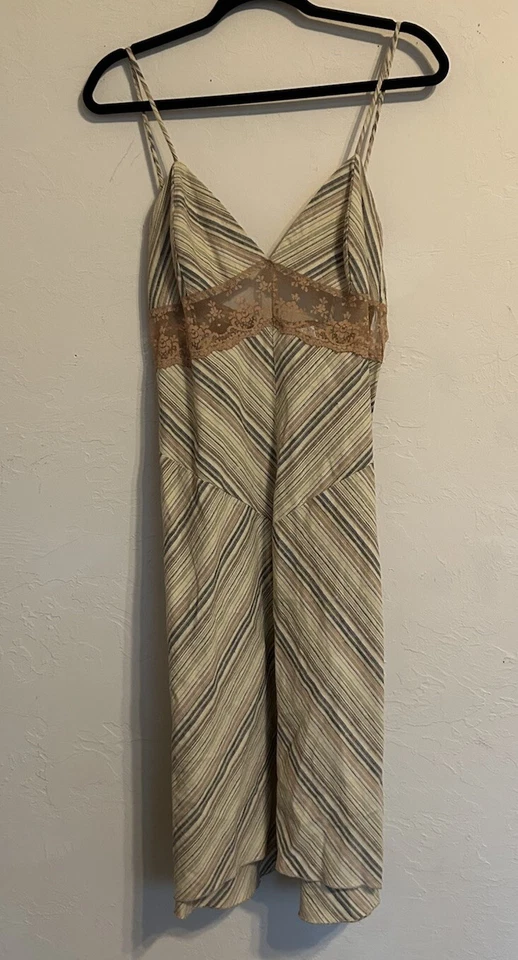 Vestido Babydoll Vintage Y2K XOXO Lino Rayas Encaje M Hada Grunge Midi Foto 3 de 4