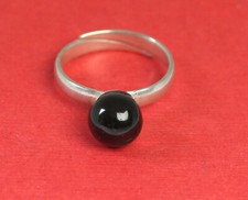 Natural Baltic Amber Ring - Cherry Round Polished Amber Ring - Silvered Plated