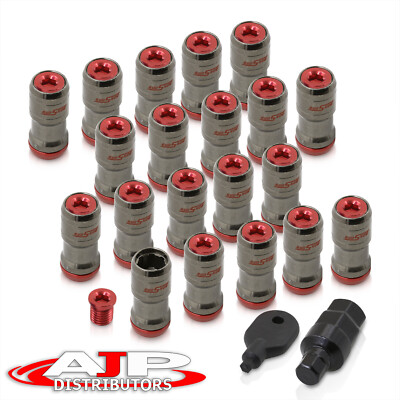 (20 Pieces) M12 1.25 JDM Performance Wheels Rims Lug Nuts Gunmetal Red + Key Cap