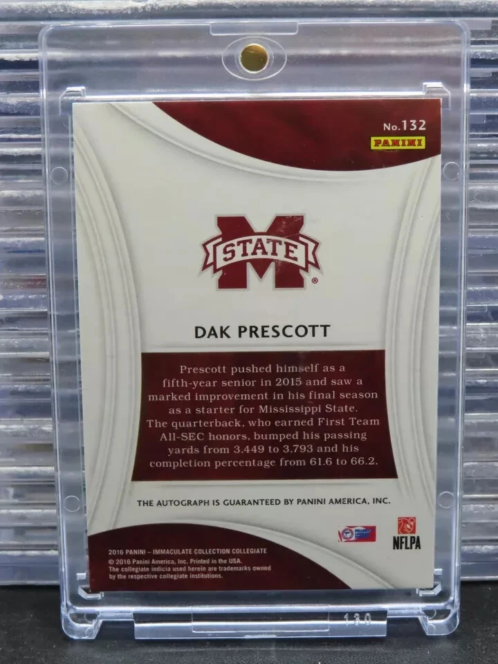 2016 Panini Immaculate Collegiate Dak Prescott Numbers Rookie Auto RC 03/15 - Image 2 of 2
