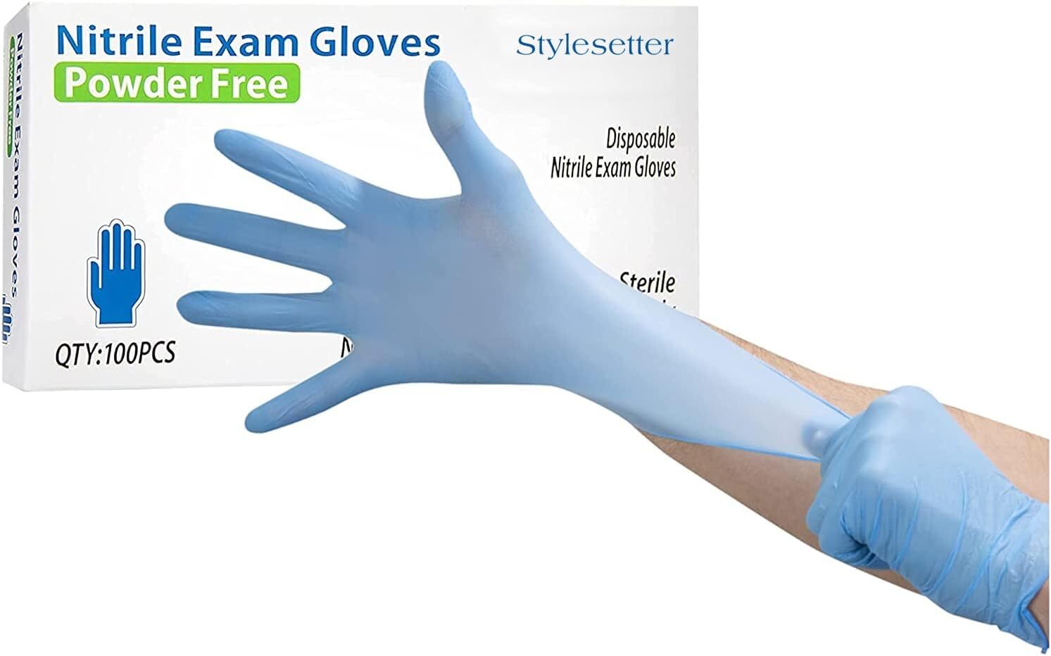 Style Setter Powder-Free Nitrile Exam Gloves for Medical & Cleaning Disposable Protection