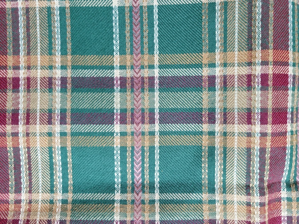 Vintage Green Plaid Uphostery Home Deco Fabric Coated Back 56"W x 32" L New - Image 3 of 4