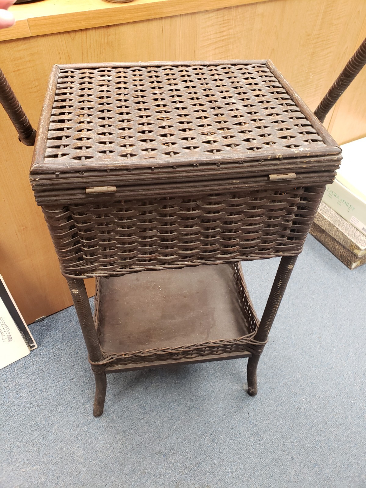 Victorian Heywood Wakefield Wicker Sewing Basket Stand VERY RARE