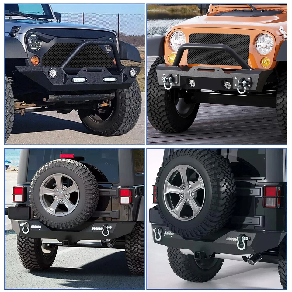 For 07-18 Jeep Wrangler JK Unlimited Front/Rear Bumper w/ Winch Plate LED Lights - Imagem 2 de 4