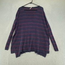 Free People Sweater Womens Medium Oversized Slouchy Beachy Boho Striped Navy