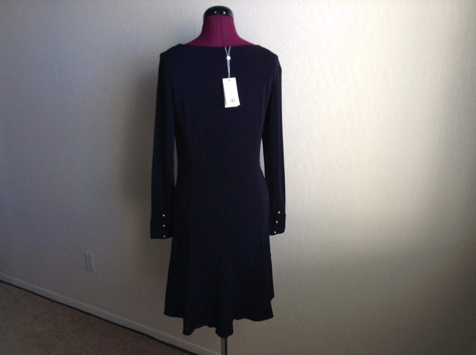 Abito nuovo con etichette Tory Burch $295 'Foster' orlo increspato * nero * medio * ESAURITO