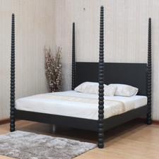 Bobbin Four Poster Bed Frame | Off Black | Solid Mahogany 4'6" 5' & 6' B143P