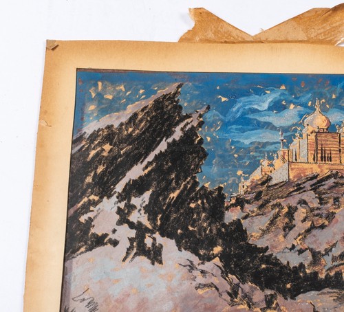 Vintage Mid Century Original Illustration, Palace in the Mountains - Picture 12 of 16