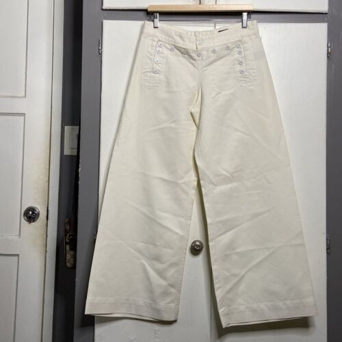 ralph lauren rugby women sailor wide leg pant size 6 white vintage 100 cotton - Picture 3 of 8