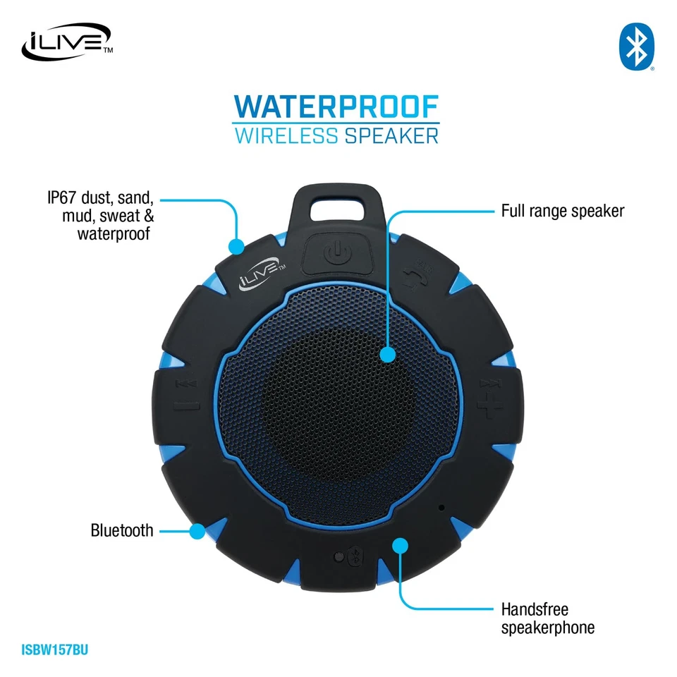 Waterproof Wireless Speaker, Includes Detachable Carabiner Clip and Micro-USB... - Image 2 of 4