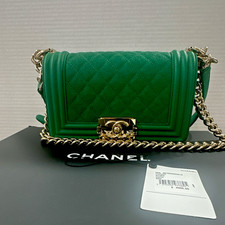 CHANEL Small Green Quilted Crossbody Bag Gold...