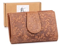 Ekavale Damen GeldböRse Portemonnaie Echtleder Floral Groß Vintage Kognak