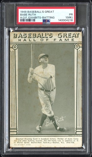 1948 BASEBALL'S GREAT HALL OF FAME EXHIBITS BATTING BABE RUTH PSA 1 MK