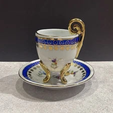 KPM Germany Demitasse Tea Cup Royal Blue and Gold Vtg