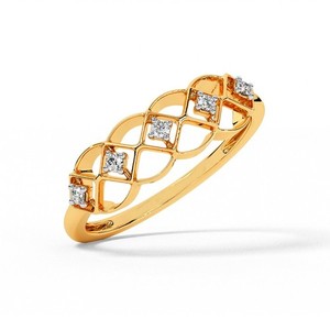 Authentic 14K Yellow Gold Plated Moissanite Openwork Band Ring Geometric Women USA