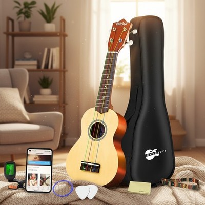 21 Inch Soprano Ukulele Set with Digital Tuner, Strap & Free Online Lessons