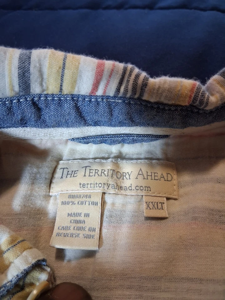 Camisa de hombre The Territory Ahead 2XLT roja a rayas bolsillos manga larga cuello de algodón Foto 4 de 4