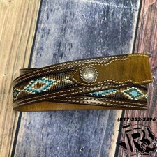 Nocona Western Style Distressed Beaded Belt with Silver Conchos, 42  