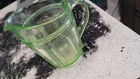 READ/SEE PICS Vintage Small Pitcher  Green Depression Glass Uranium Glass