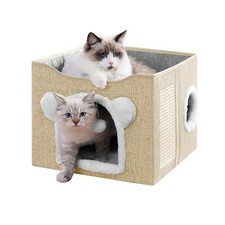 Cat House for Indoor Cats, Large Cat Bed Cave with Scratch Pad and Fluffy Bal...