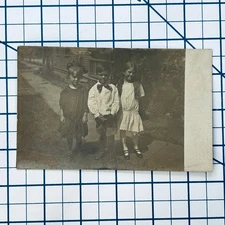 RPPC Vintage Black and White Photo Postcard of Three Children AZO Stamp Box