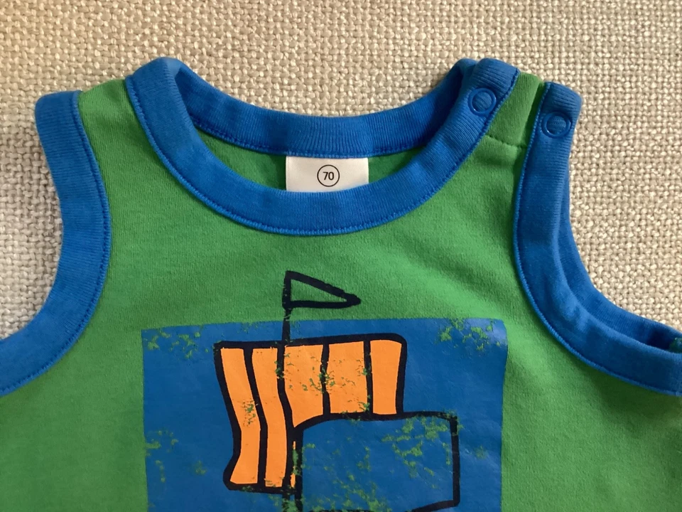 Mameluco Hanna Andersson Boy 6-12M (70) verde y azul con gráficos de barco pirata Foto 2 de 4