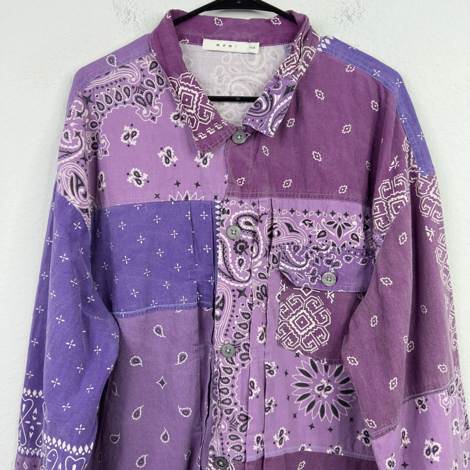 Camisa MNML Hombres XXXL Púrpura Bandana Patchwork Paisley Grunge Indie Streetwear Y2K Foto 3 de 4