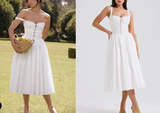House of CB "Milia" White Cotton Midi Dress (Large)