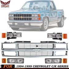 Front Grille Chrome Headlight Assembly Kit For 1994-1999 Chevrolet Ck Series