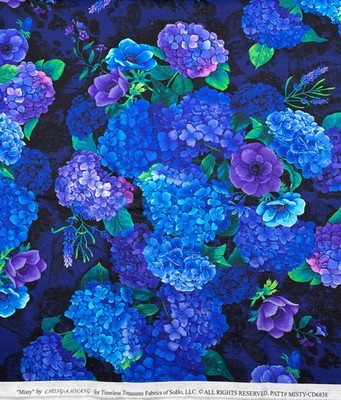 Timeless Treasures MISTY-CD 6838 By Chong-A Hwang Blue Purple Floral 1.5 yds