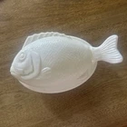 Antique Milk Glass FLAT FISH ON RIBBED BASE Pattern Covered Animal Dish
