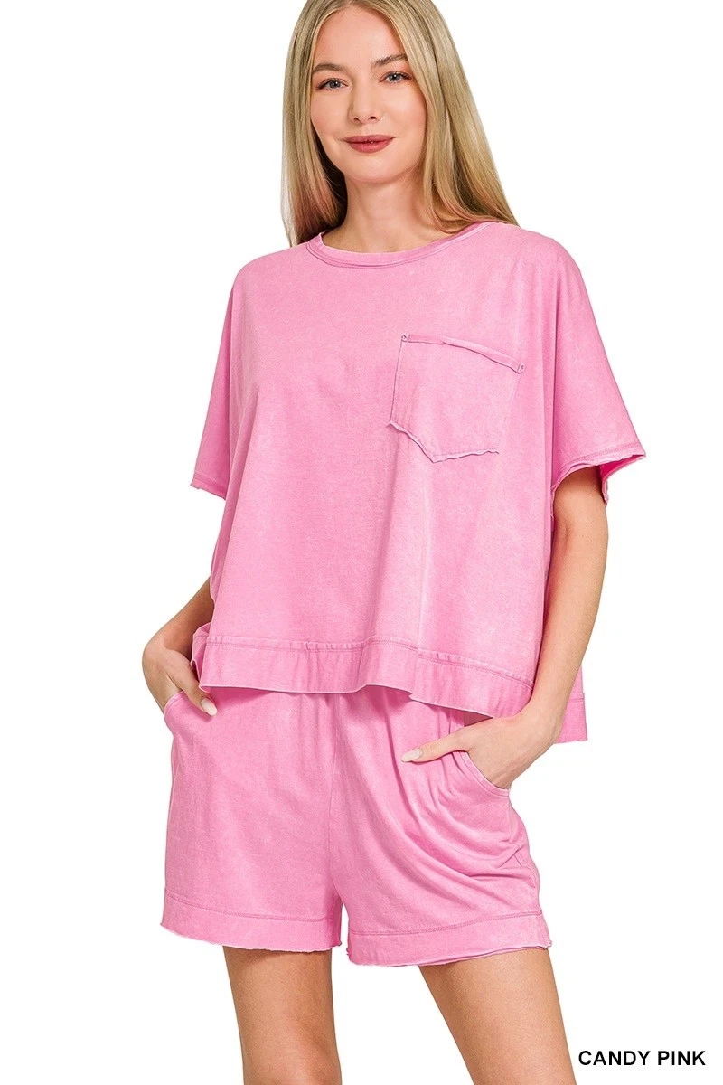 ZENANA - ACID WASHED OVERSIZED TOP & SHORTS SET - CANDY PINK - S
Opens in a new window or tab
