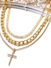 18K Gold Plated Layered Necklace Set Cross CZ Pendant Women Fashion Trendy 2025