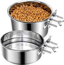 Large Dog Crate Water Bowl No Spill, 2 Pack Stainless Steel Dog Bowls for Food a