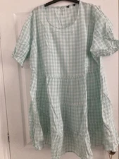 *New* Size 24 Yours Aqua Green & White Gingham Tiered Tunic Top