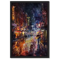 Night City Street Music Scene Canvas Oil Paintings Reproduction