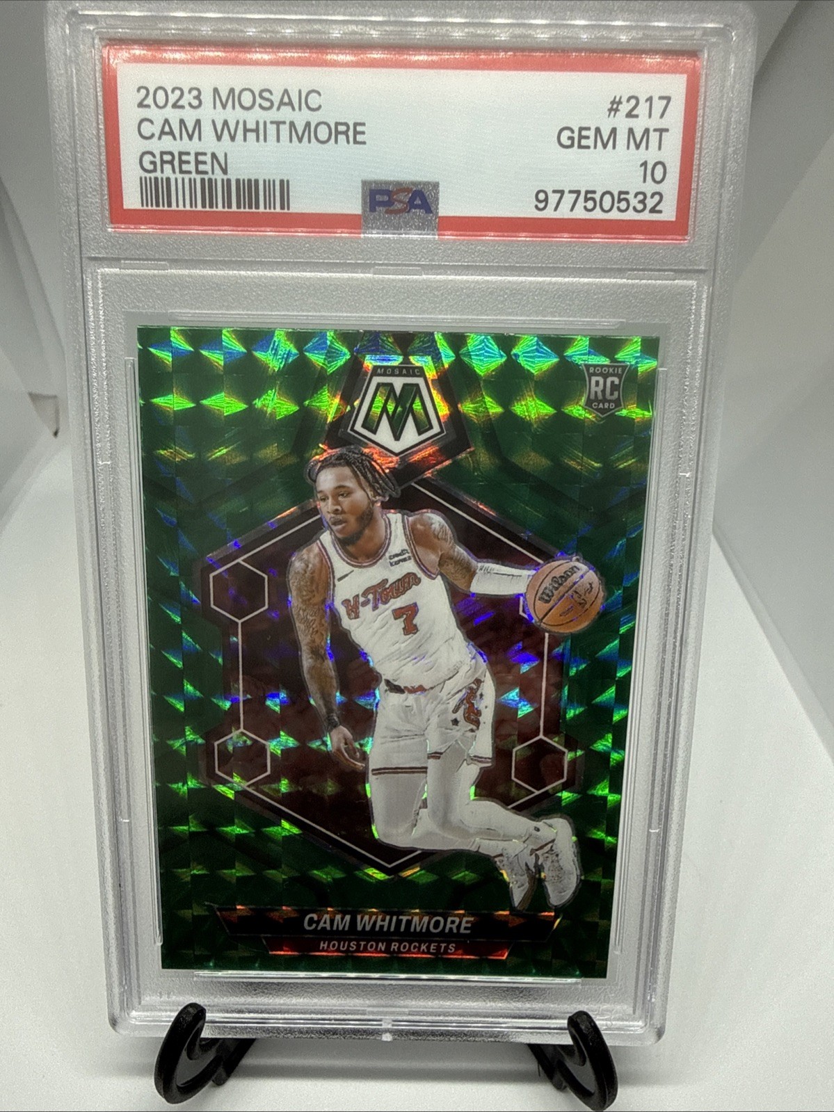 2023 Mosaic Cam Whitmore GREEN MOSAIC ROOKIE CARD #217 Houston Rockets PSA 10💎