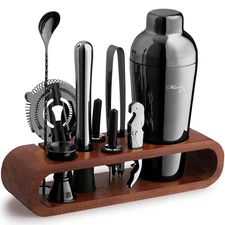 Mixology Bartender Kit: 10-Piece Bar Tool Set with Mahogany Stand | Perfect H...