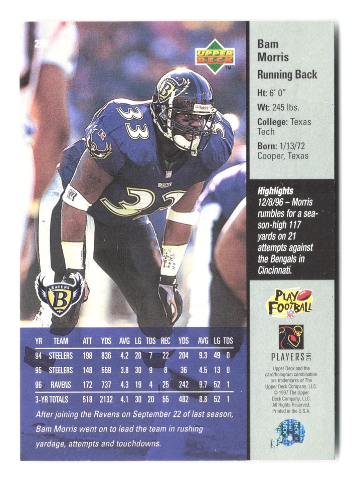 1997 Upper Deck #255 Bam Morris - Image 2 of 2