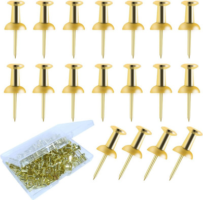 100 Gold Push Pins Double-Headed Stick Pins for Bulletin Board & Wall Use
